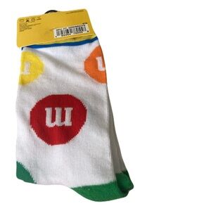 M&M White Novelty Woman Crew Socks with Colorful Candy Dots